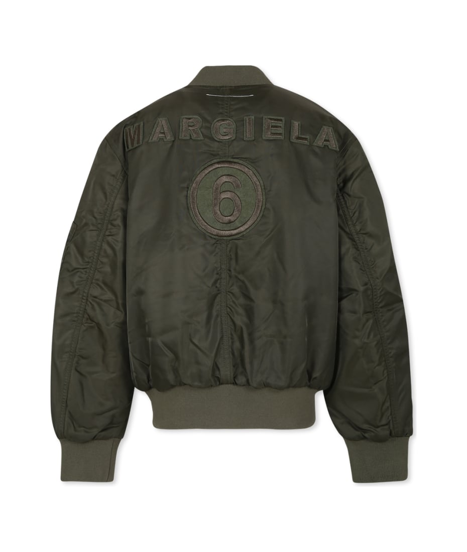 MM6 Maison Margiela Green Bomber Jacket For Kids With Logo
