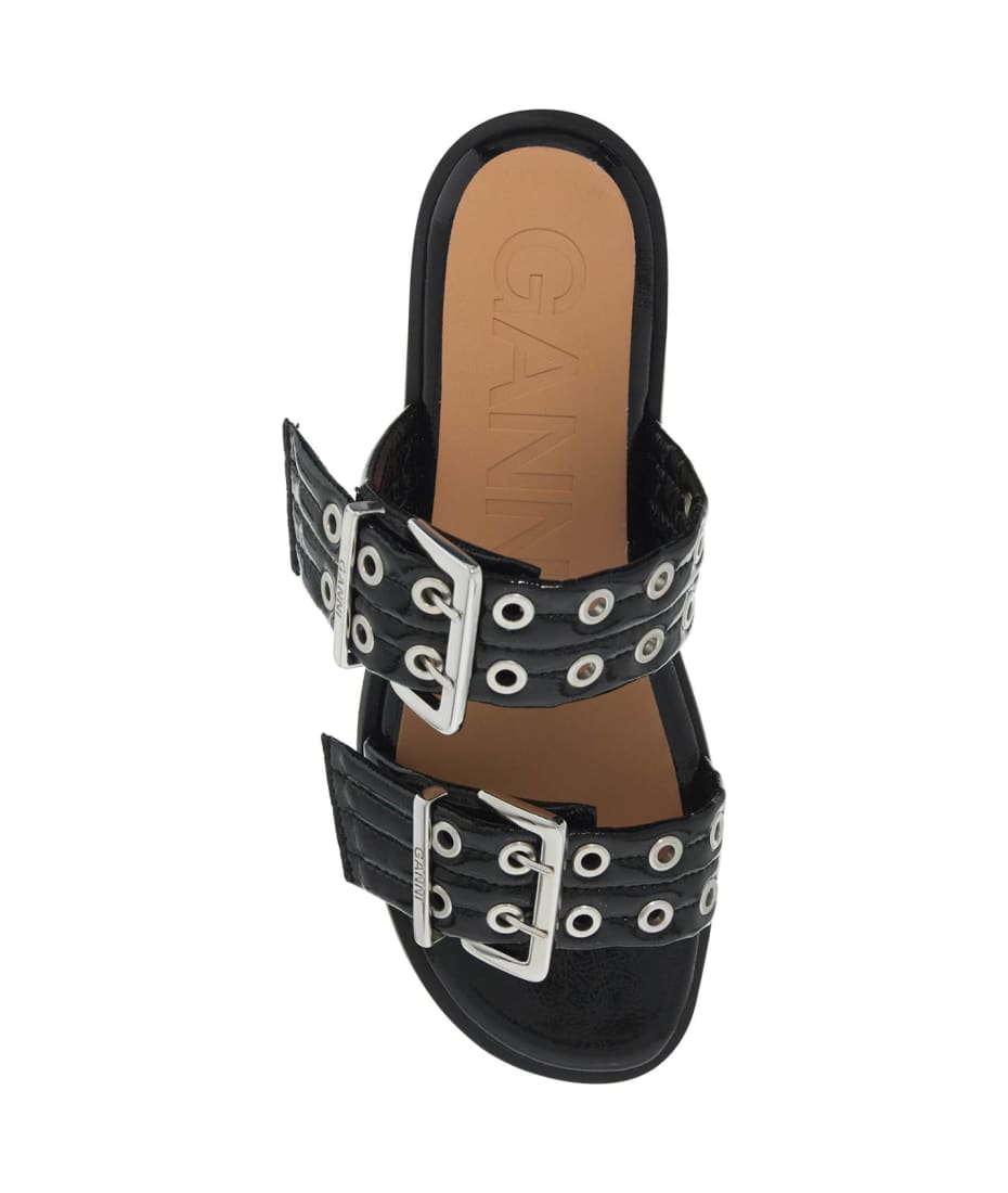 サンダル・ミュール Ganni FW24 SANDAL WITH BUCKLE (S2664_099) Black Black Feminine Buckle Two-Strap Sandals | GANNI FR