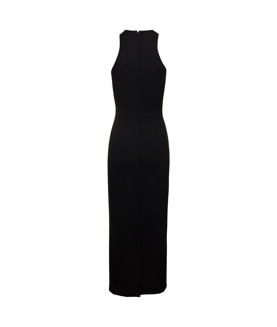 David Koma Black Long Dress With Iridiscent Flower And Back Slit