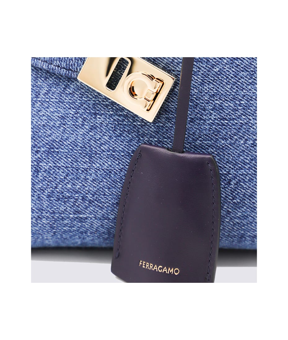 Ferragamo Denim Leather Hug Mini Top Handle Bag | italist