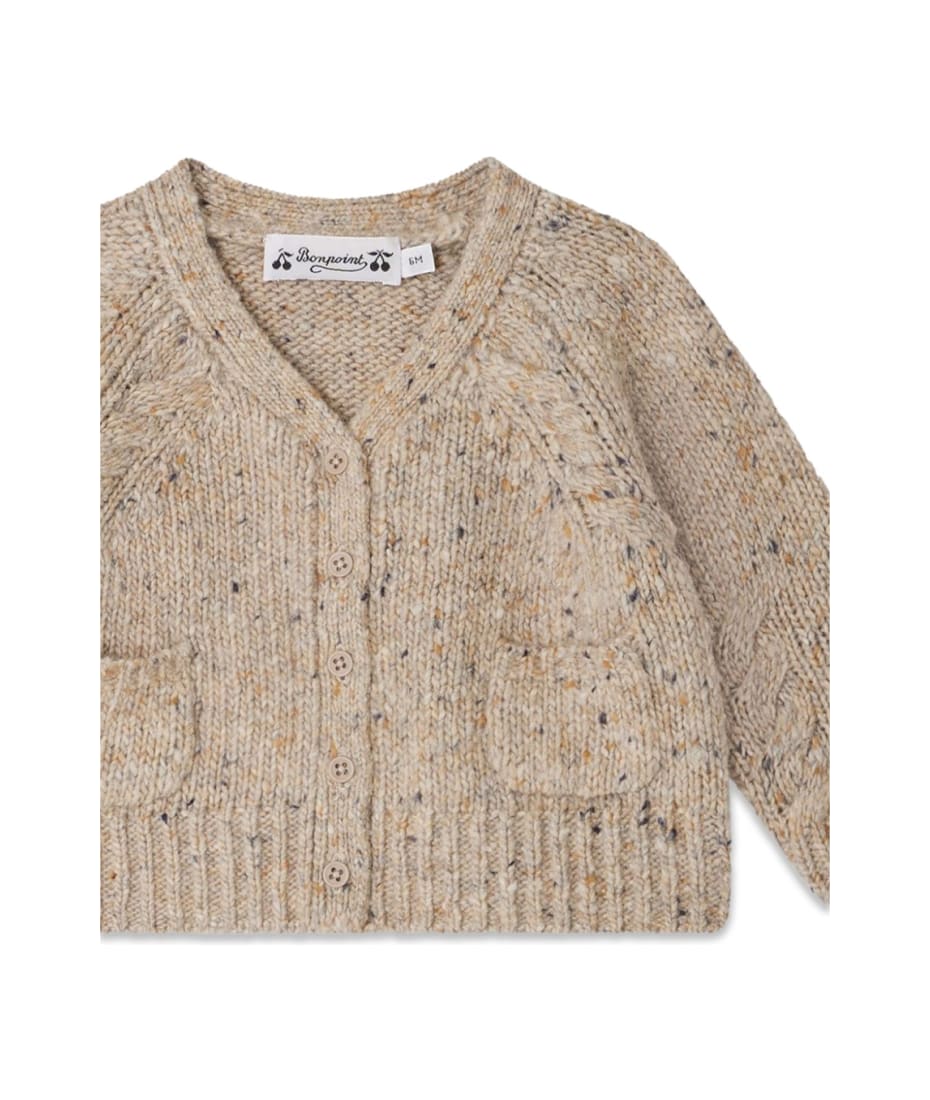 【関税&送料込】Bonpoint Vanilla-Colored Feli Cardigan Dounia cardigan with pearl cherry embroideries • Bonpoint