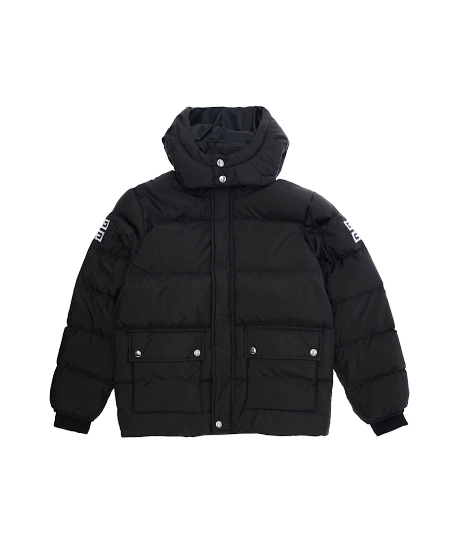 Givenchy Black Down Jacket With Hood And Logo Detail On Sleeve And