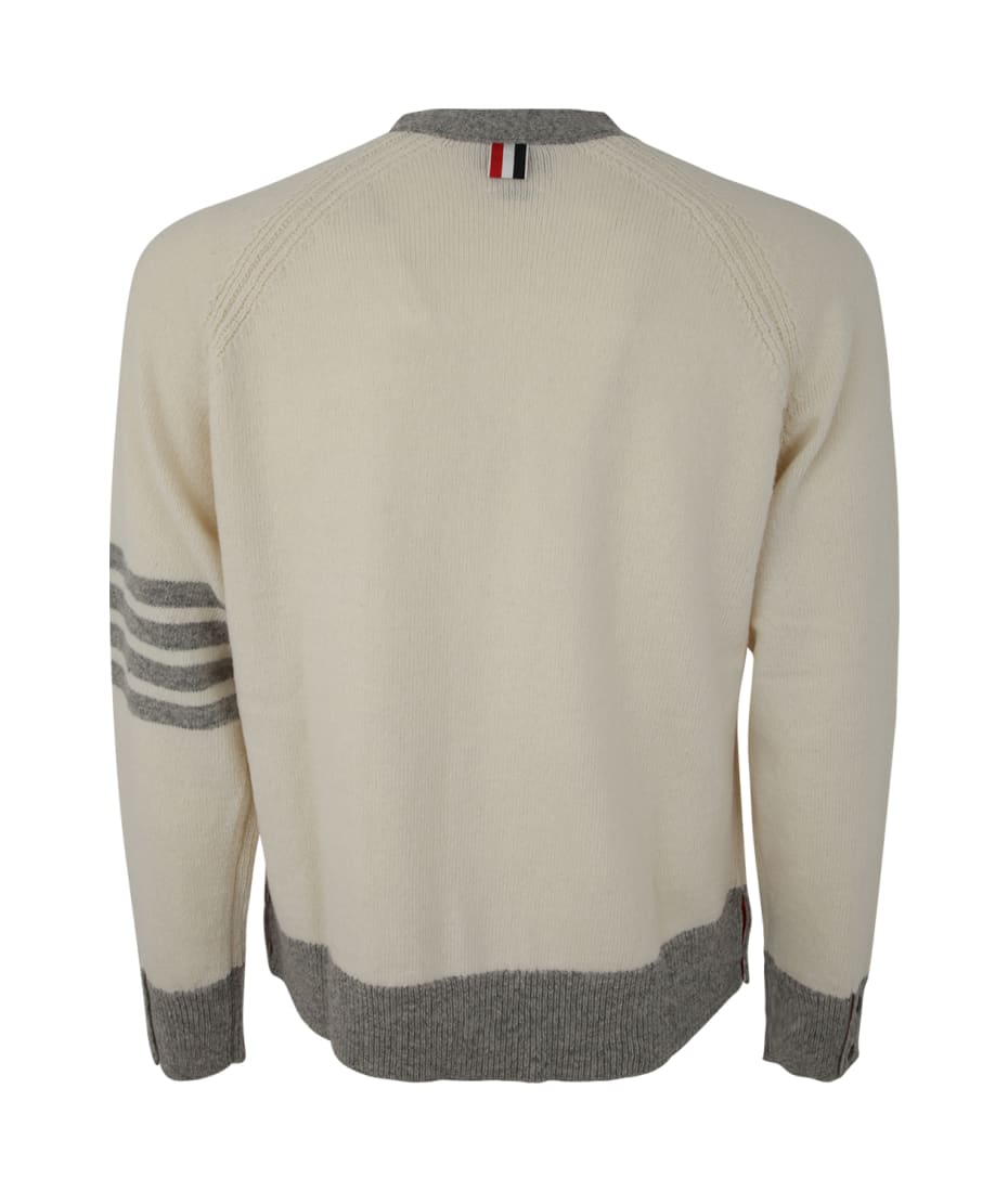 Thom Browne Jersey Stitch Raglan Sleeve Relaxed V Neck Cardigan In