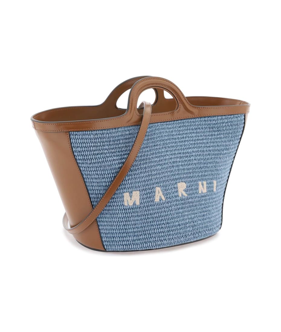 VIPSALE★【MARNI】TROPICALIA BASKET BAG SMALL Tropicalia Small Bag in brown leather and raffia-effect