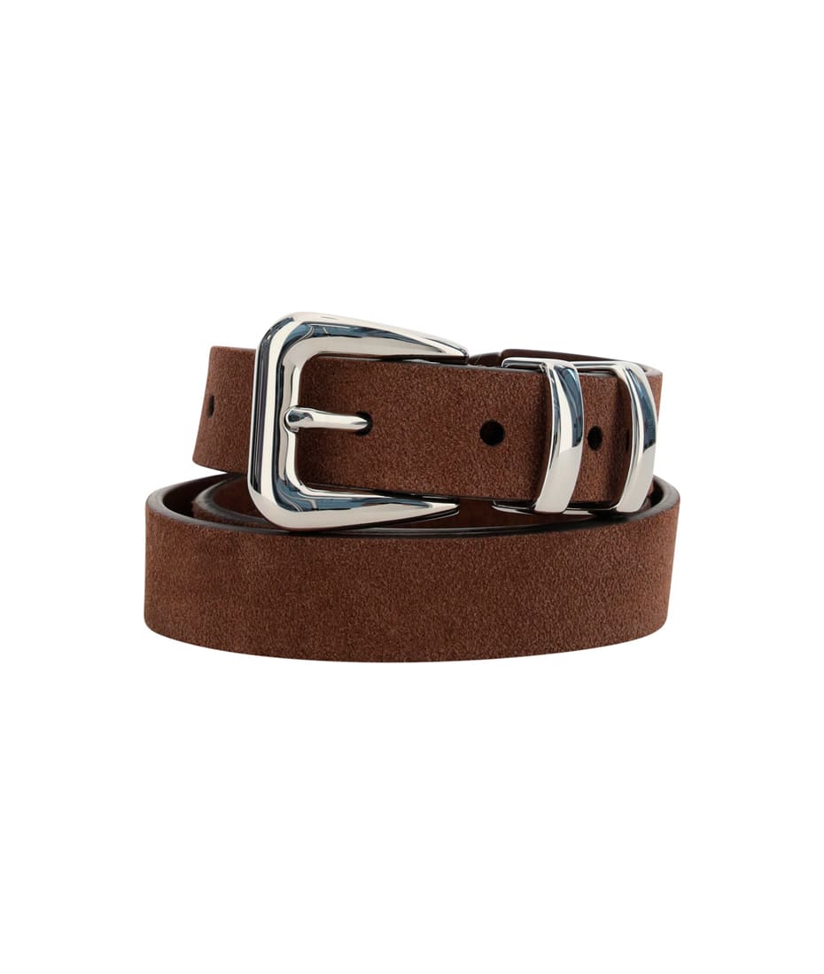 Brunello Cucinelli Metallic-Buckle Leather Belt