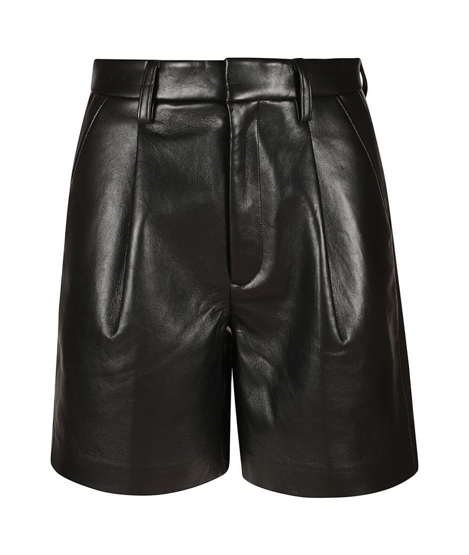 Anine Bing Classic Shiny Leather Shorts - Black