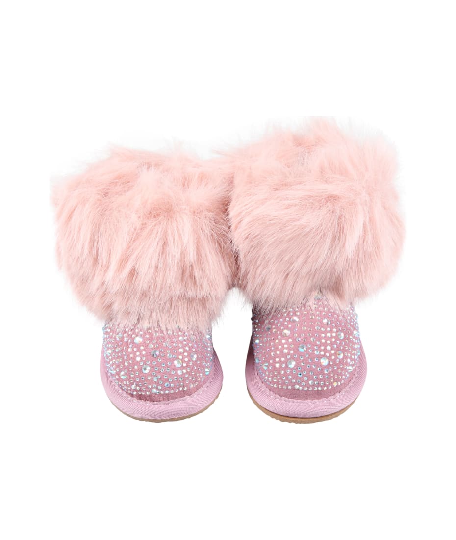 Monnalisa Pink Boots For Girl With Rhinstones
