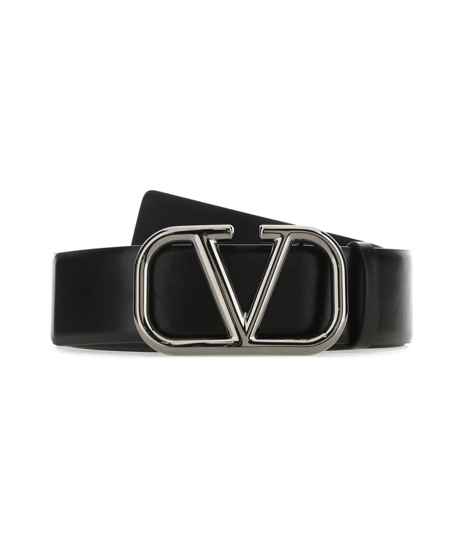 Valentino Garavani Black Leather Vlogo Signature Belt - 0NO