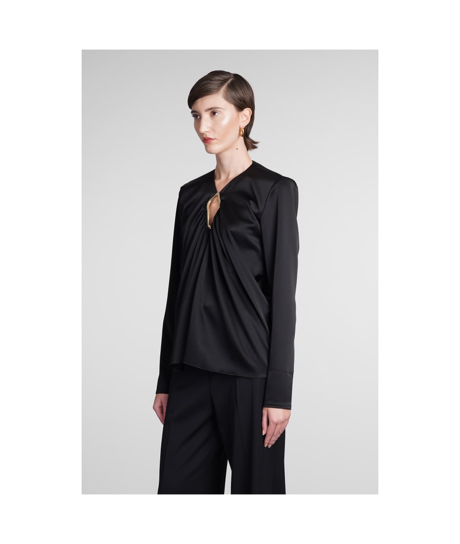 Tシャツ・カットソー LANVIN Black triacetate blend blouse (RWTO00045822H23 10) Lanvin Black Triacetate Blend Blouse (LANVIN/ブラウス