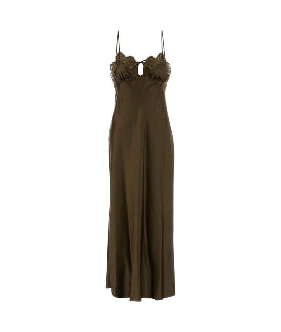Saint Laurent Army Green Satin Dress | italist