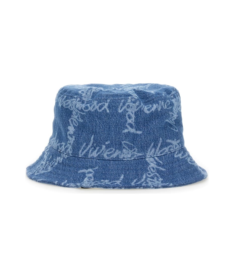 ★Vivienne Westwood★ Logo Bucket Hat Blue 81020009W014IK306 Vivienne Westwood Bucket Hat With Logo | italist
