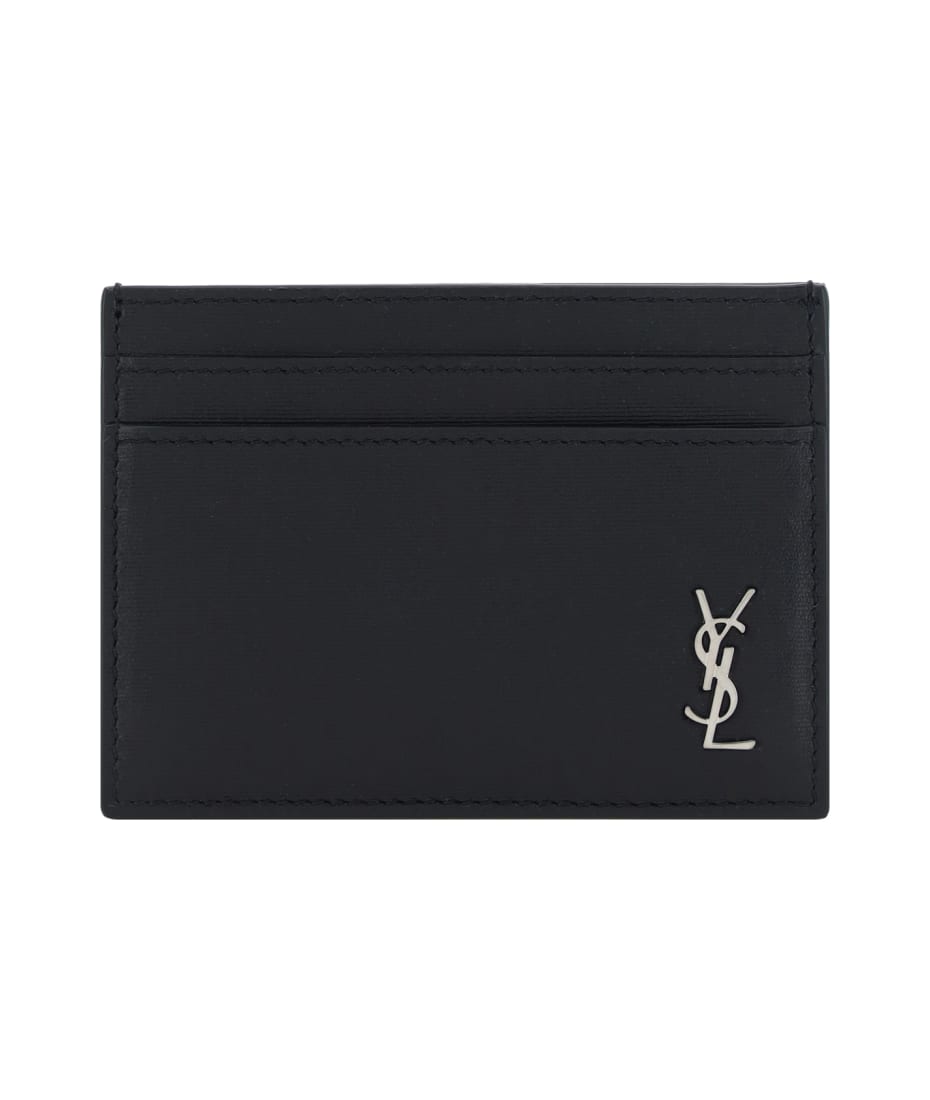 Saint Laurent Monogram Quilted Leather Credit Card Case In Nero