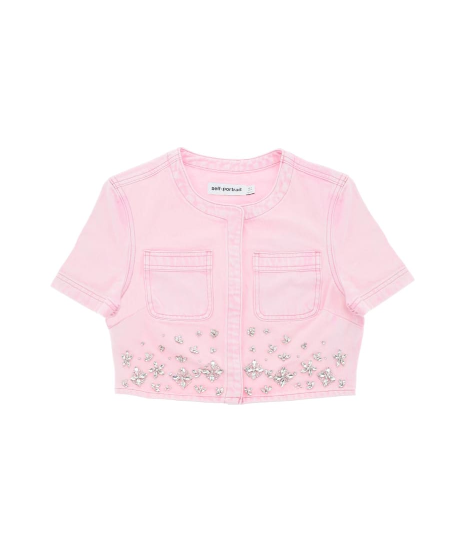 【送料&関税込】self-portrait Embellished Crop Top Self-Portrait Embellished denim crop top Self-Portrait