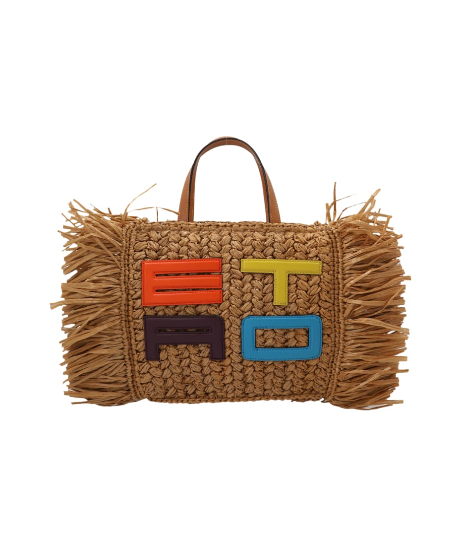 Globetrotter Medium Rafia Tote Bag in Multicoloured - Etro