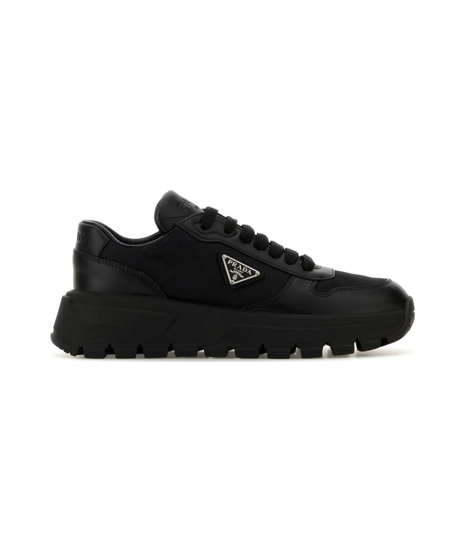 Prada Black Leather And Nylon Sneakers | italist