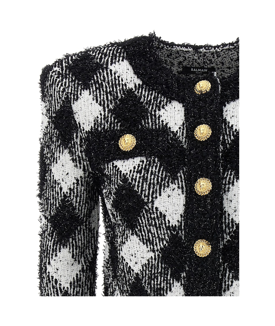 ジャケット BALMAIN 24FW Black and White Crop Jacket DF0SK248 KH66 EAB Balmain Vichy Tweed Short Jacket | italist
