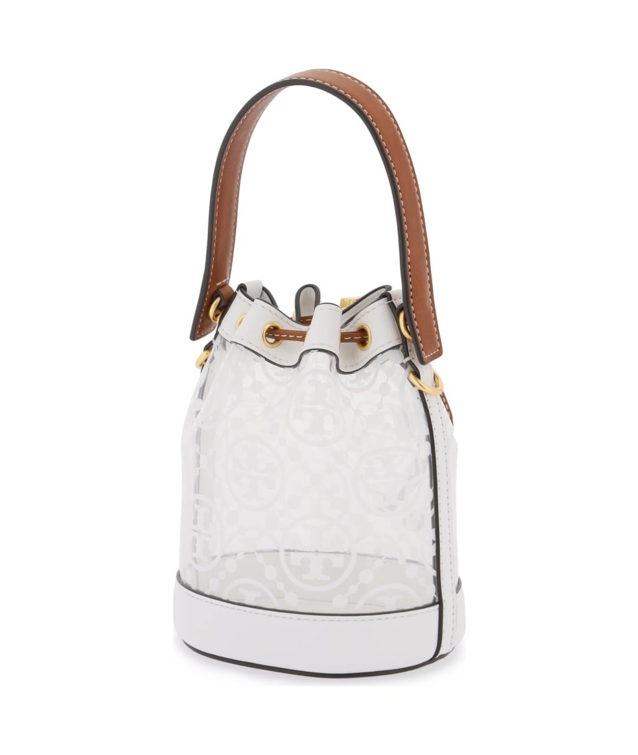 Tory Burch T Monogram Clear Micro Bucket Bag in White