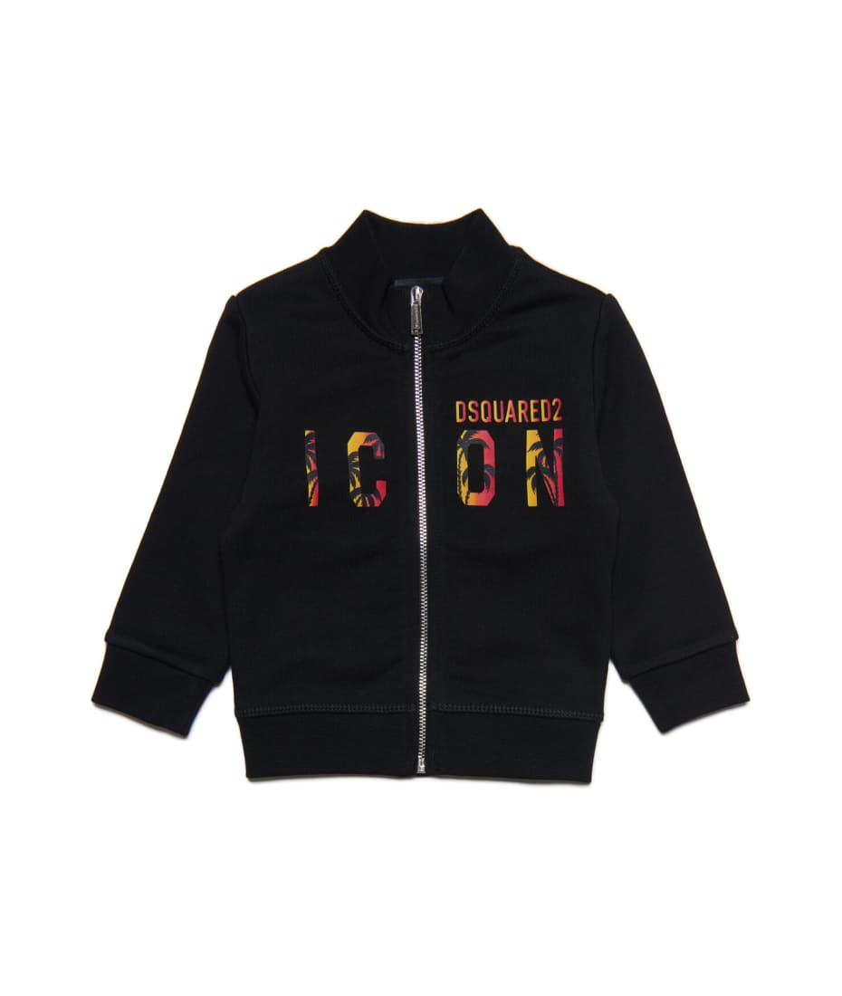 Dsquared2 D2s716b-icon Sweat-shirt Dsquared Black Cotton Sweatshirt With Zip And Icon Sunset Logo - Black