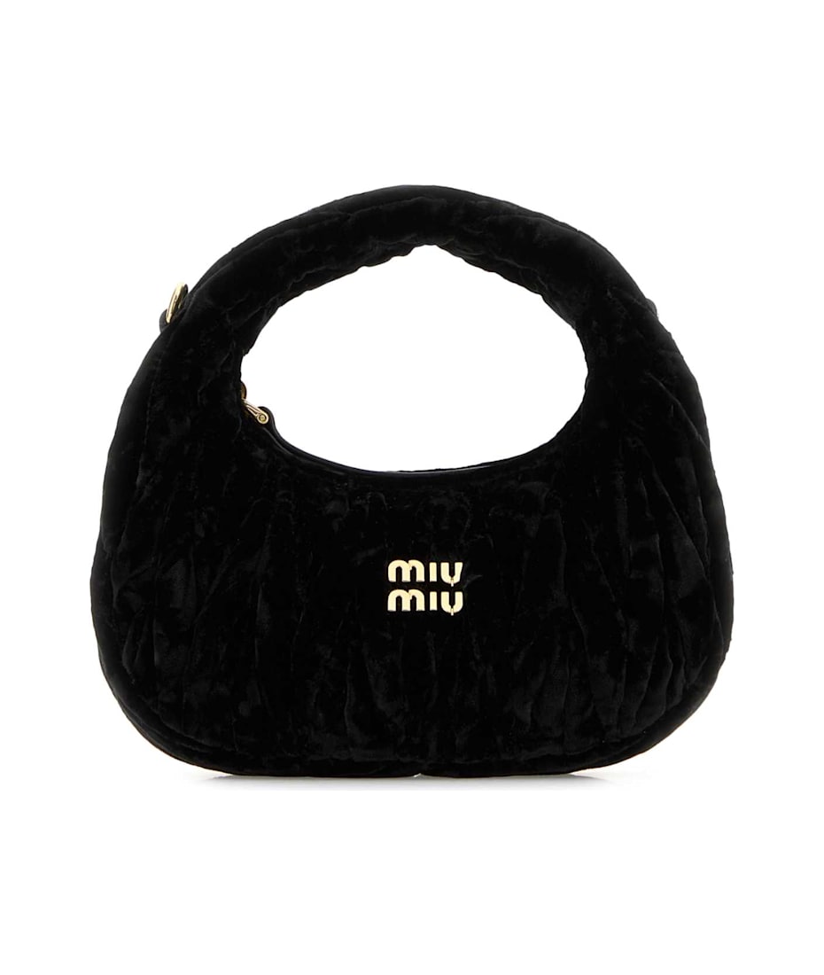 【MIU MIU】WANDER MATELASSE VELVET MINI HOBO BAG Miu Miu Black Velvet Mini Wander Handbag | italist