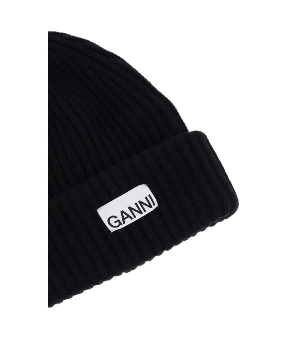 ganni❤︎beanie Ganni Logo Patch Oversized Beanie – Cettire