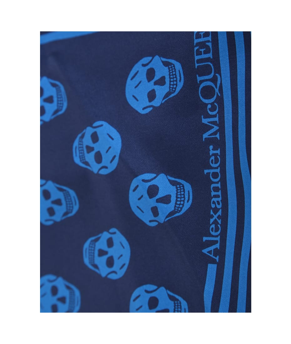 Alexander McQueen Blue Skull Silk Stall 100% Authenticity