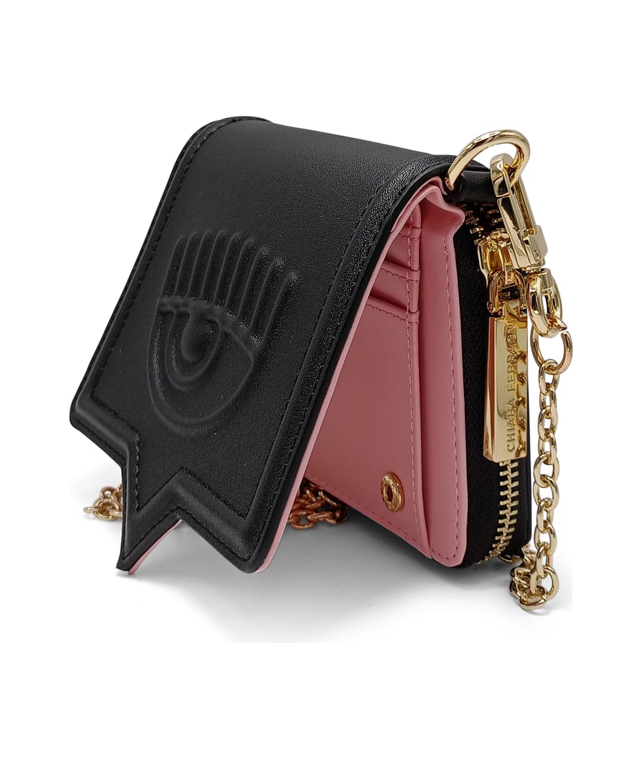 Chiara Ferragni Eyelike Logo Plaque Zipped Wallet in Red