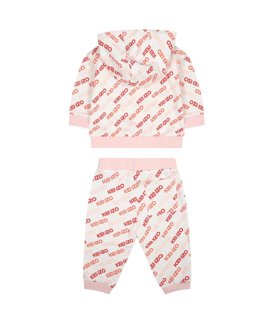 Kenzo Kids White Set For Baby Girl With All-over Logo