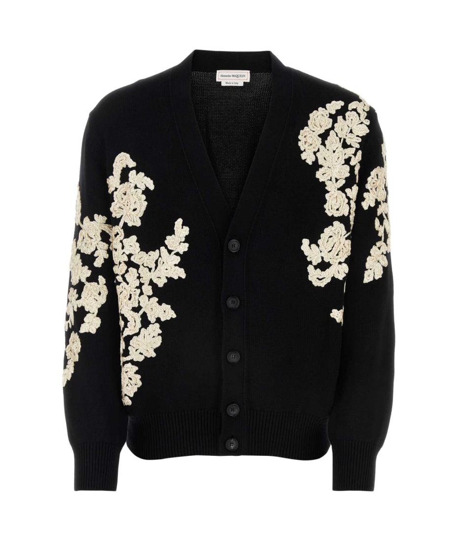 Alexander McQueen Black Cotton Cardigan - BLACKIVORY