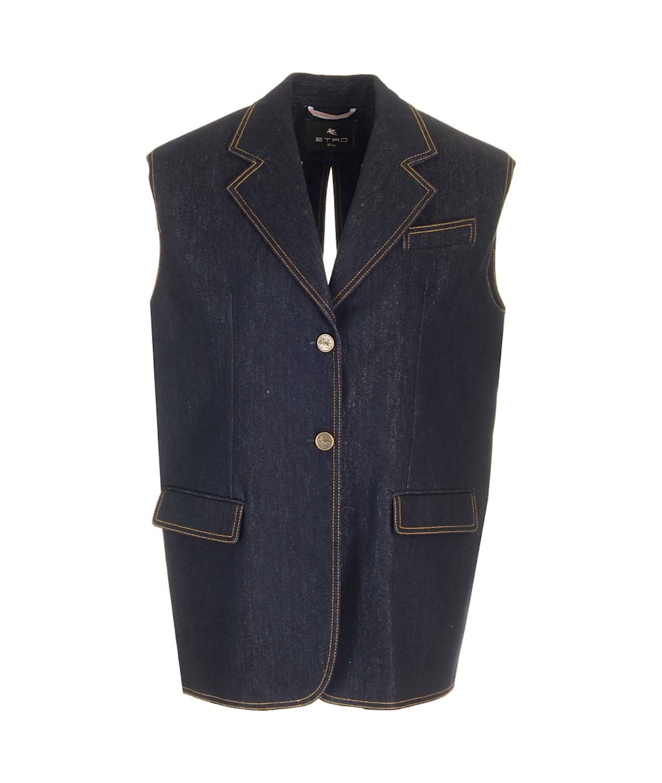 【送料&関税込】Etro Mixed Wool Waist Coat Etro Denim Waistcoat | italist
