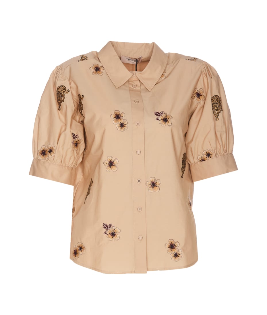 TwinSet Popeline Embroidered Shirt - Beige