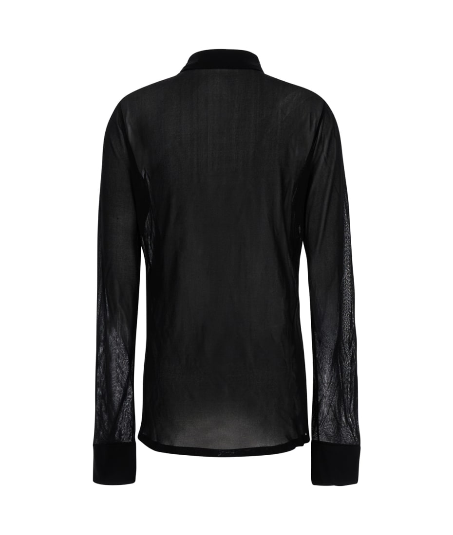 Tシャツ・カットソー Saint Laurent Black Oversize Satin Shirt in Silk Woman Saint Laurent // Black Silk Shirt – VSP Consignment