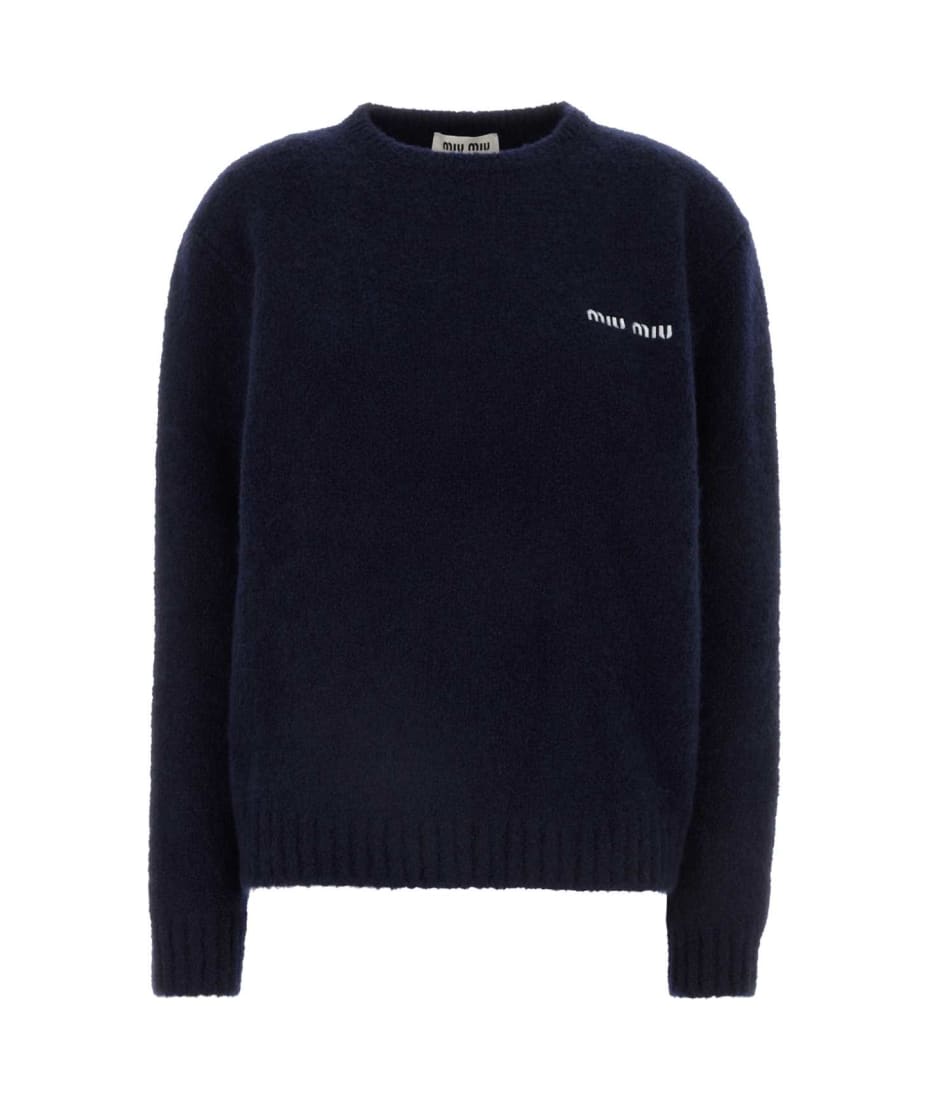 miu miu ネイビー クルーネックセーター Miu Miu Navy Blue Virgin Wool Sweater | italist