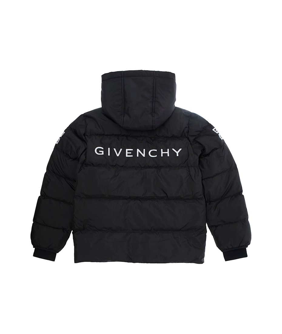Givenchy Black Down Jacket With Hood And Logo Detail On Sleeve And