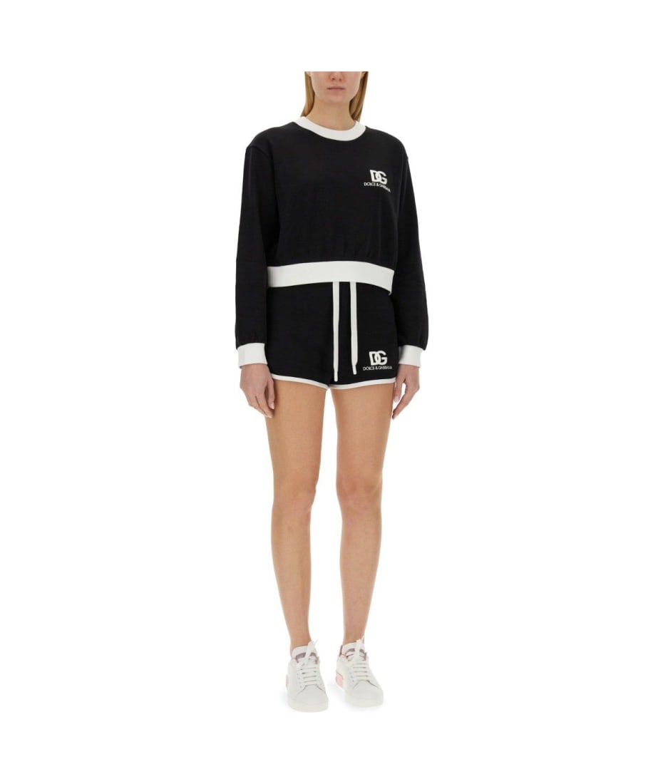 Dolce & Gabbana Dg Logo Embroidered Jersey Shorts - Black