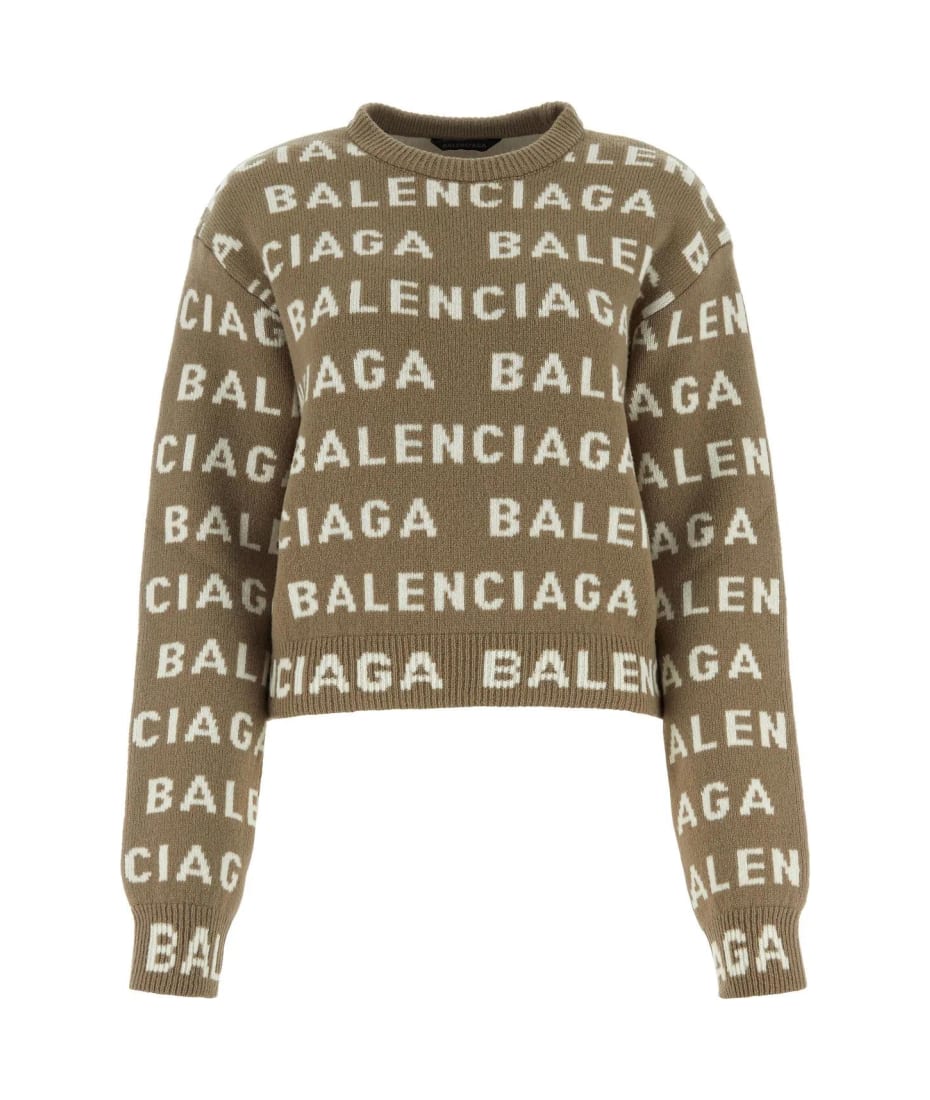 Balenciaga Logo Wool Sweater - Beige