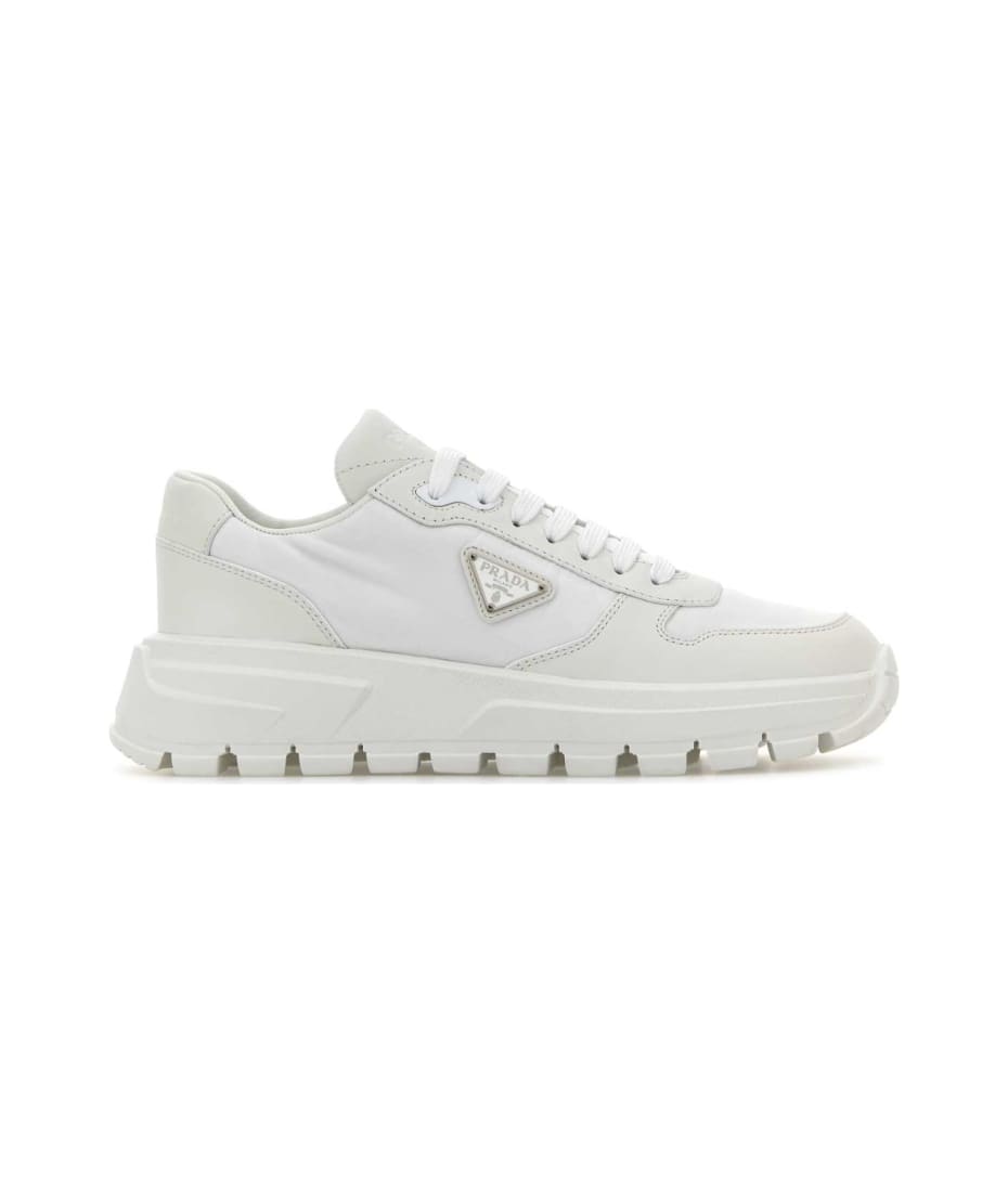 Prada White Leather And Nylon Sneakers | italist