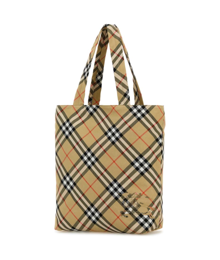トートバッグ BURBERRY EMBROIDERED CANVAS MEDIUM CHECK SHOPPING BAG Burberry Check Medium canvas tote bag in black - Burberry
