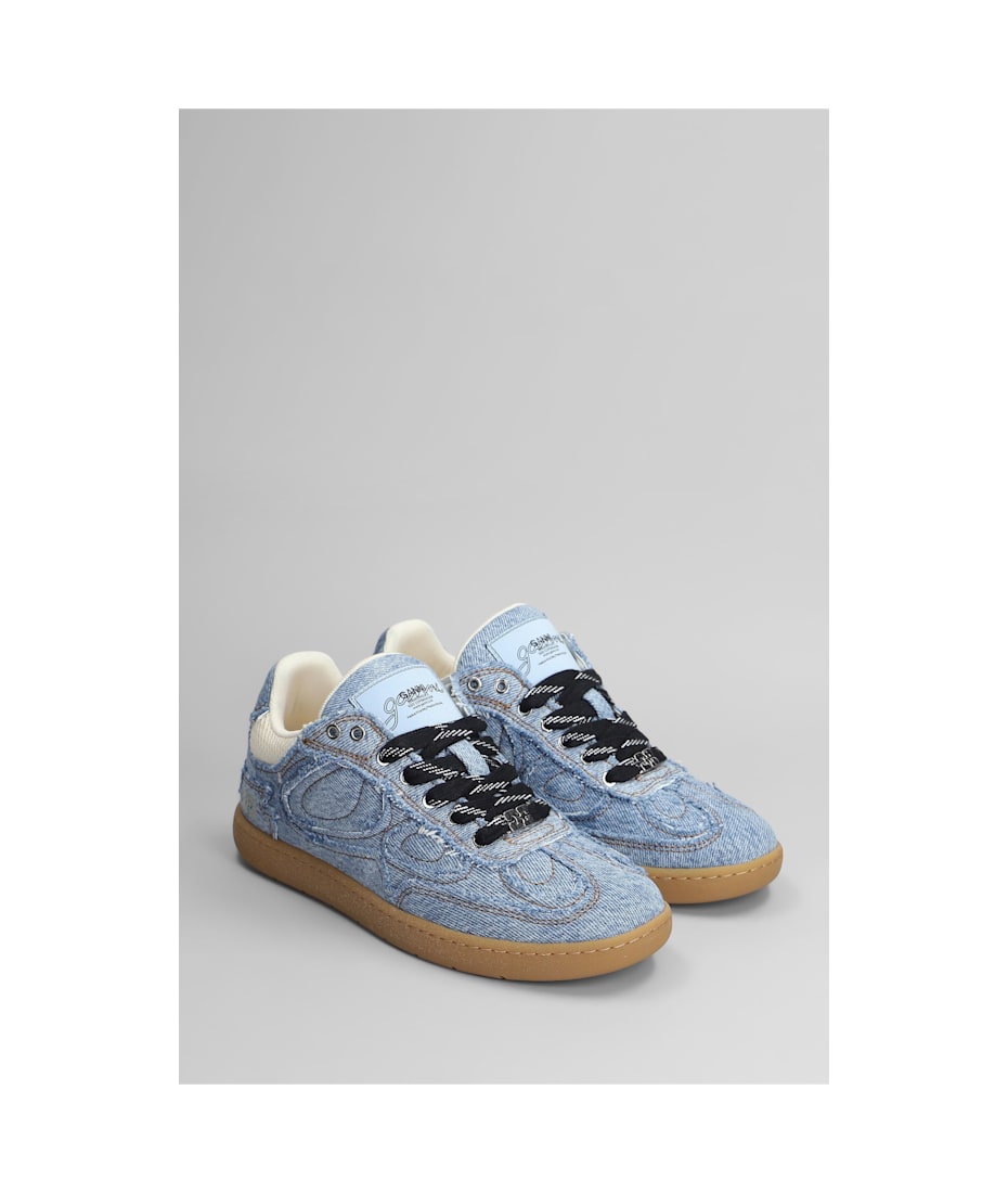 Ganni 08 Denim Raw Edge Sneakers In Blue Cotton | italist