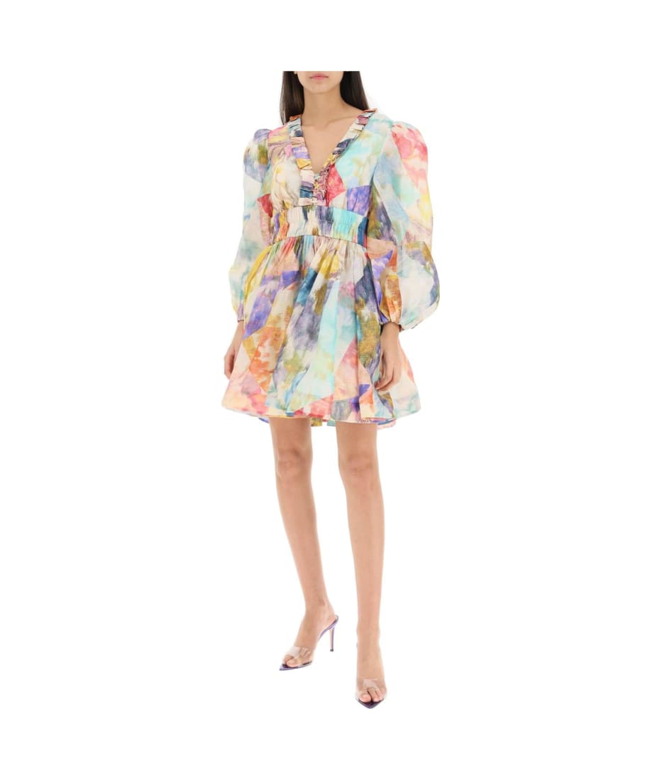 Zimmermann 'high Tide' Linen And Silk Short Dress - multicolored