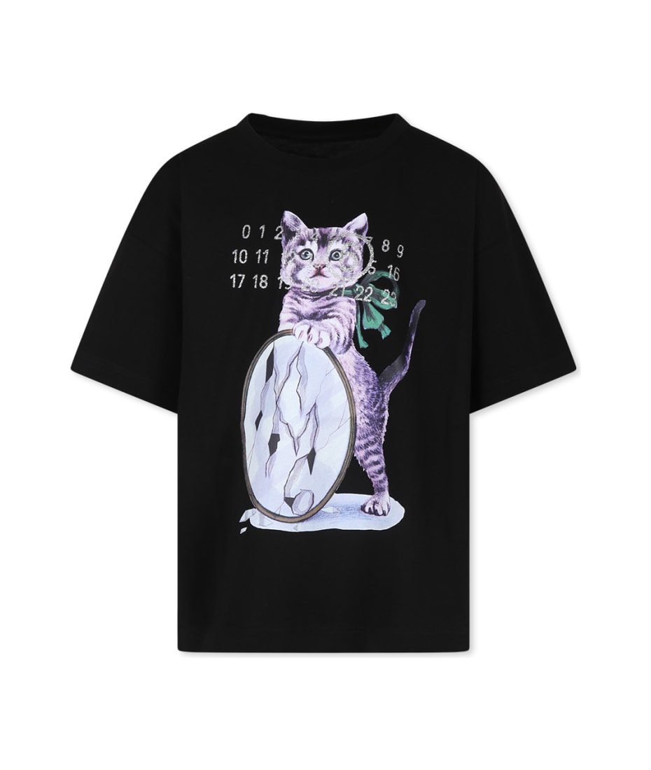 初売り 福袋 MM6 Maison Print Cat With Girl For T-shirt Black Margiela トップス