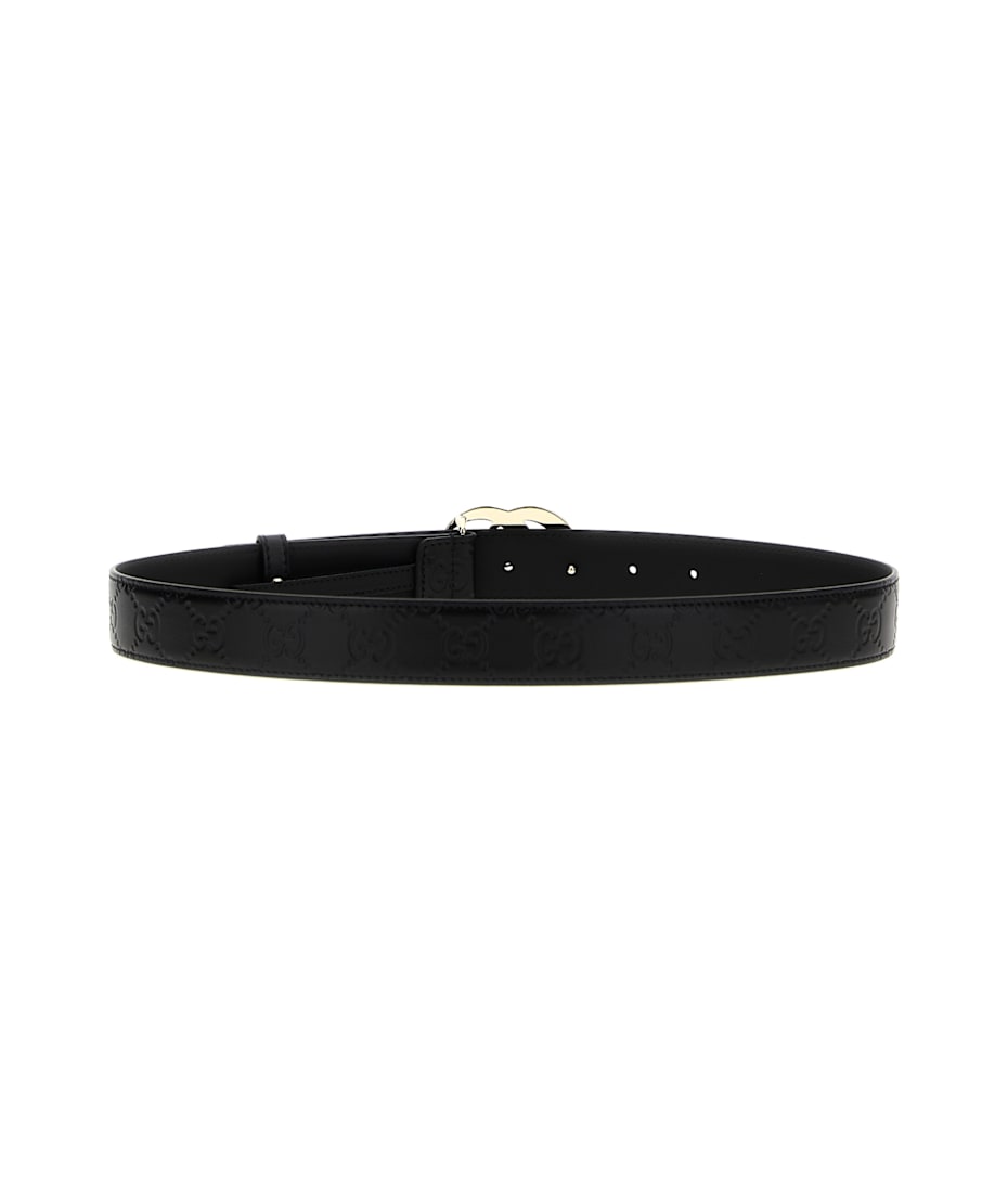 ベルト GUCCI GG MILANO SHINY LEATHER THIN BELT GG Marmont leather belt with shiny buckle in black leather