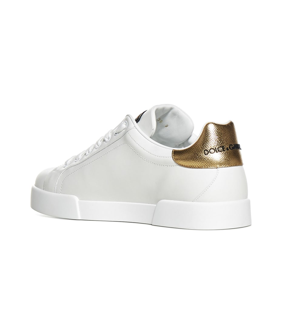 Dolce & Gabbana Portofino Logo Crest Leather Sneakers - White