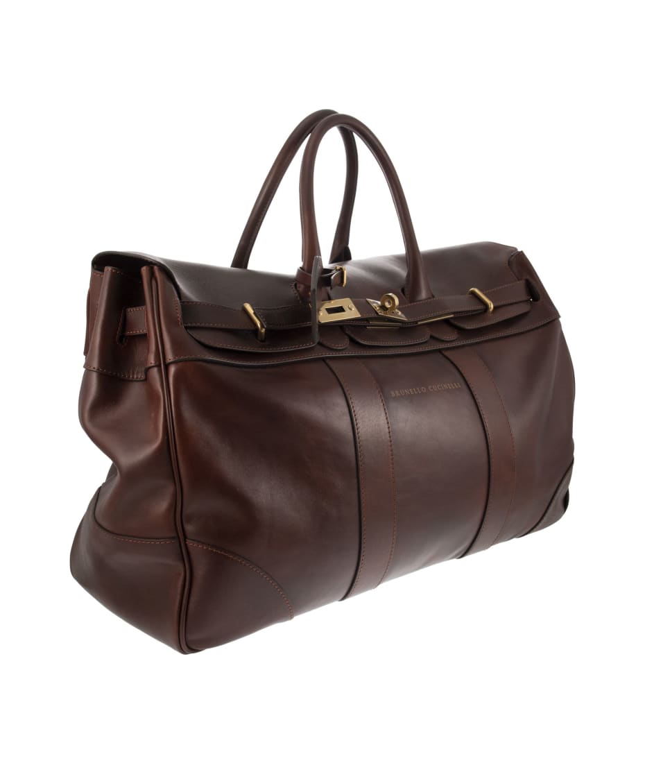 Leather duffel bag in brown - Brunello Cucinelli
