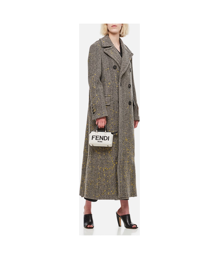 FENDI monogram-print belted virgin-wool coat