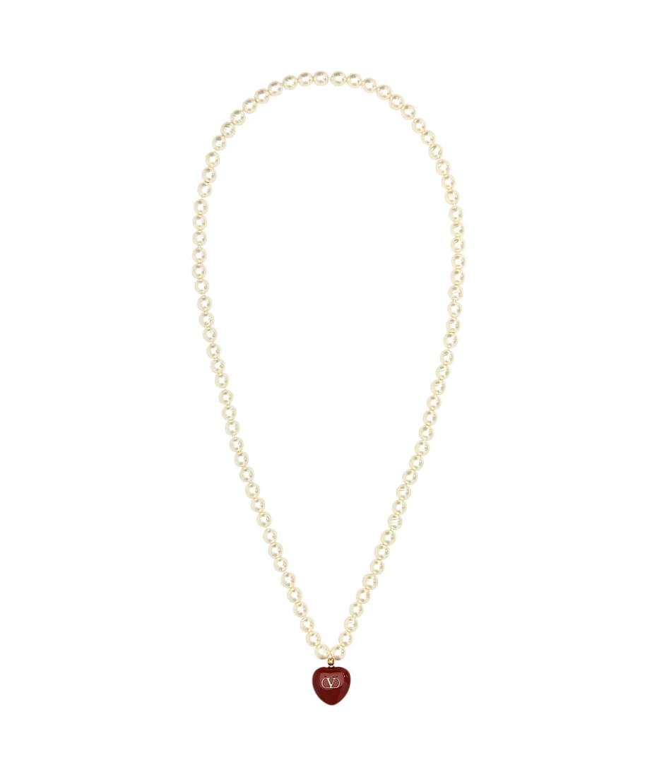 【関税&送料込】Valentino Garavani Ivory Pearls Coeur  Valentino Garavani Pearls And Heart Necklace | italist