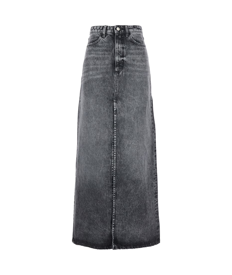 Icon Denim Grey High Waist Long Skirt With Logo Patch On The