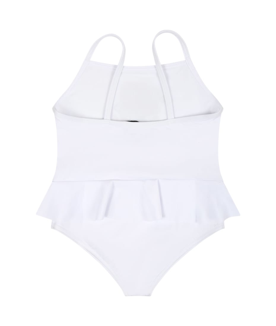 Moschino White Swimsuit For Baby Girl With Teddy Bear And Logo - White