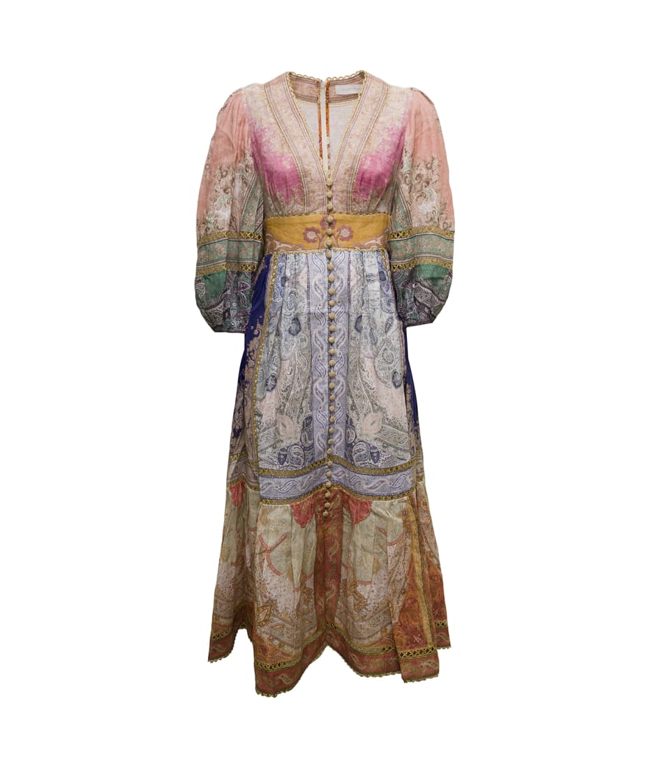 Anneke Linen Patchwork Multicolor Long Dress Zimmermann Woman