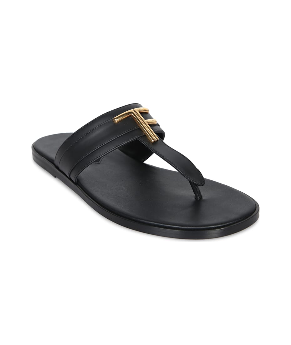 Tom Ford Brighton Leather Flip-flops In Black And Gold