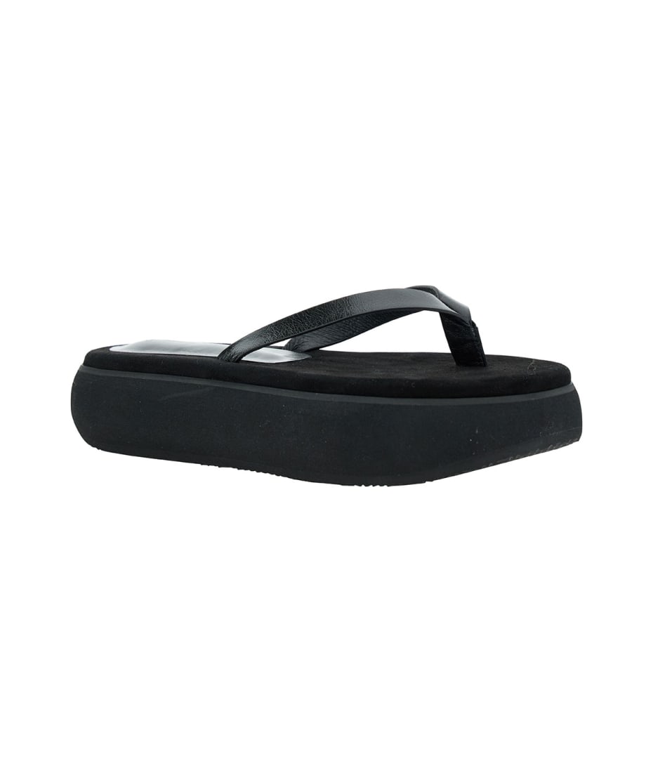 OSOI 'boat' Black Flip Flops With Chunky Sole In Leather